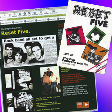 newspaper articles and promo posters for the Reset Five